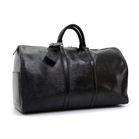 louis vuitton keepall black leather|louis vuitton duffle bag 50.